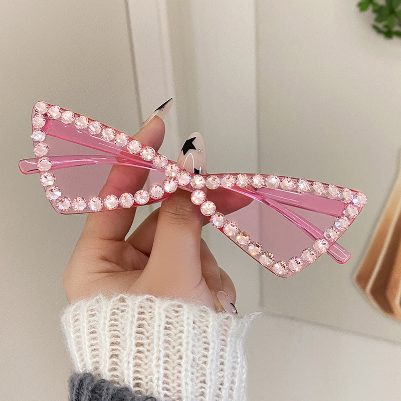 Wholesale Full Diamond Bow Colored Small Frame Birthday Letter Sunglasses