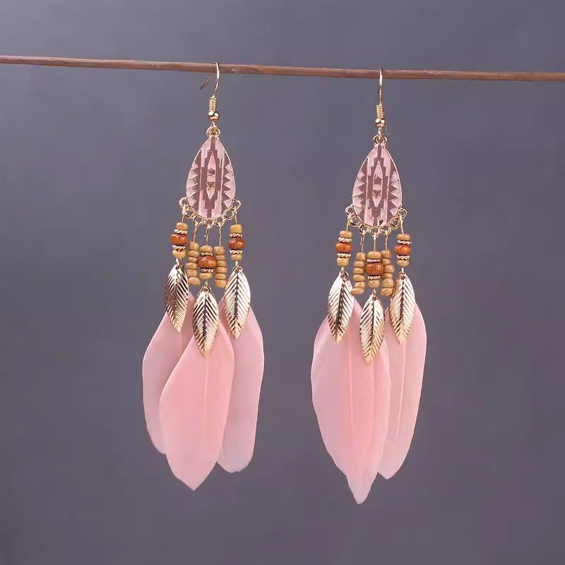 Wholesale Ethnic style super fairy high-end feather earrings