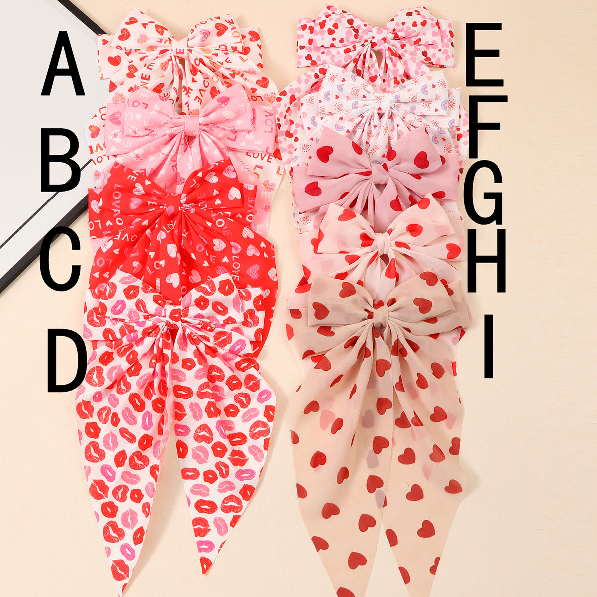 Wholesale valentine's day bow ribbon spring clip heart red lip printing hair clip hair accessories