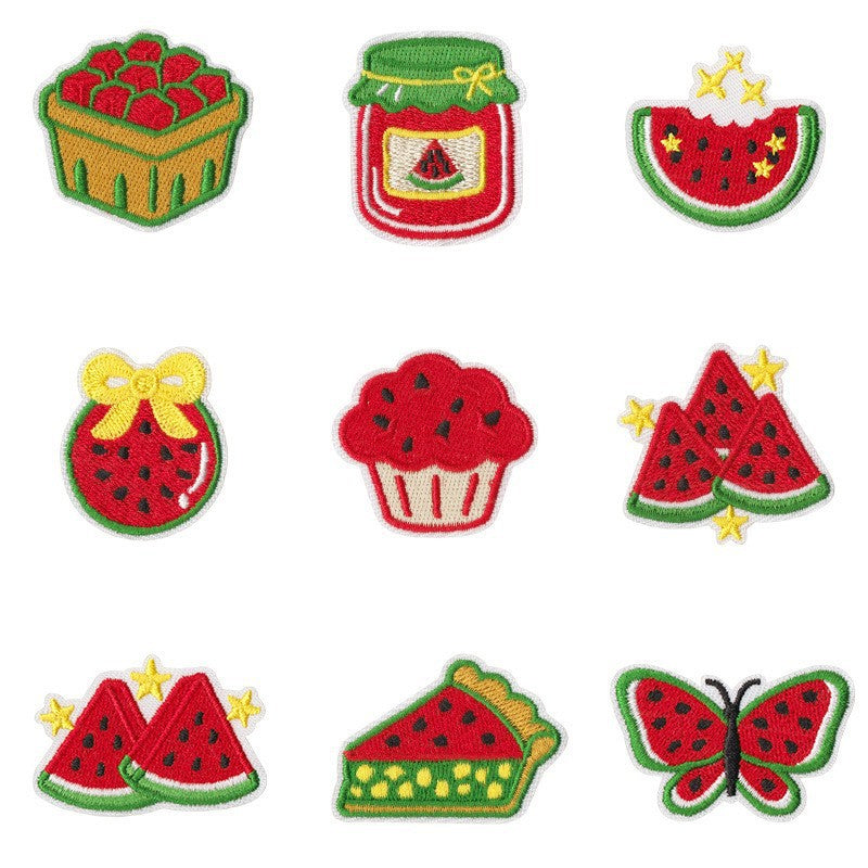 Wholesale 9Pc Watermelon Embroidery Patches Iron On No Sew Appliques Summer Fruit Theme DIY Decorative For Clothes Bags