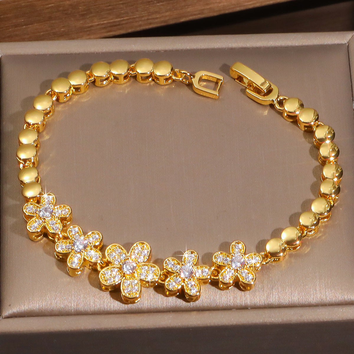 Wholesale Women S Gold Copper Zircon Geometric Rhinestone Bracelet For Dinner Party Evening Wear Chic Fashion Jewelry Gift