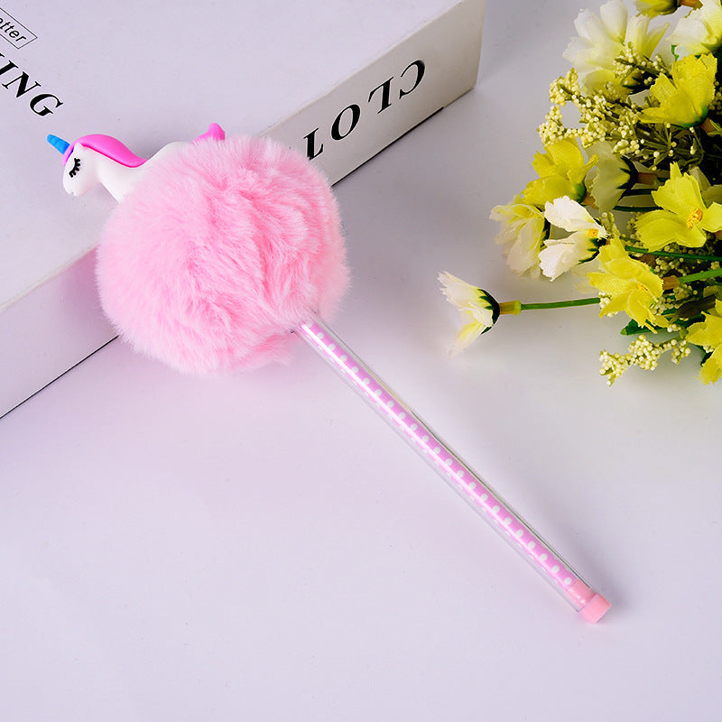 Wholesale 10PCS Creative Cartoon Unicorn Fishtail Hair Ball Plastic Ballpoint Pen