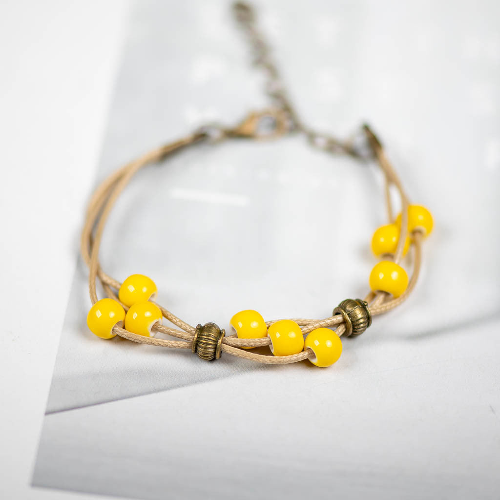 Wholesale Multilayer Braided Glazed Ceramic Bracelet