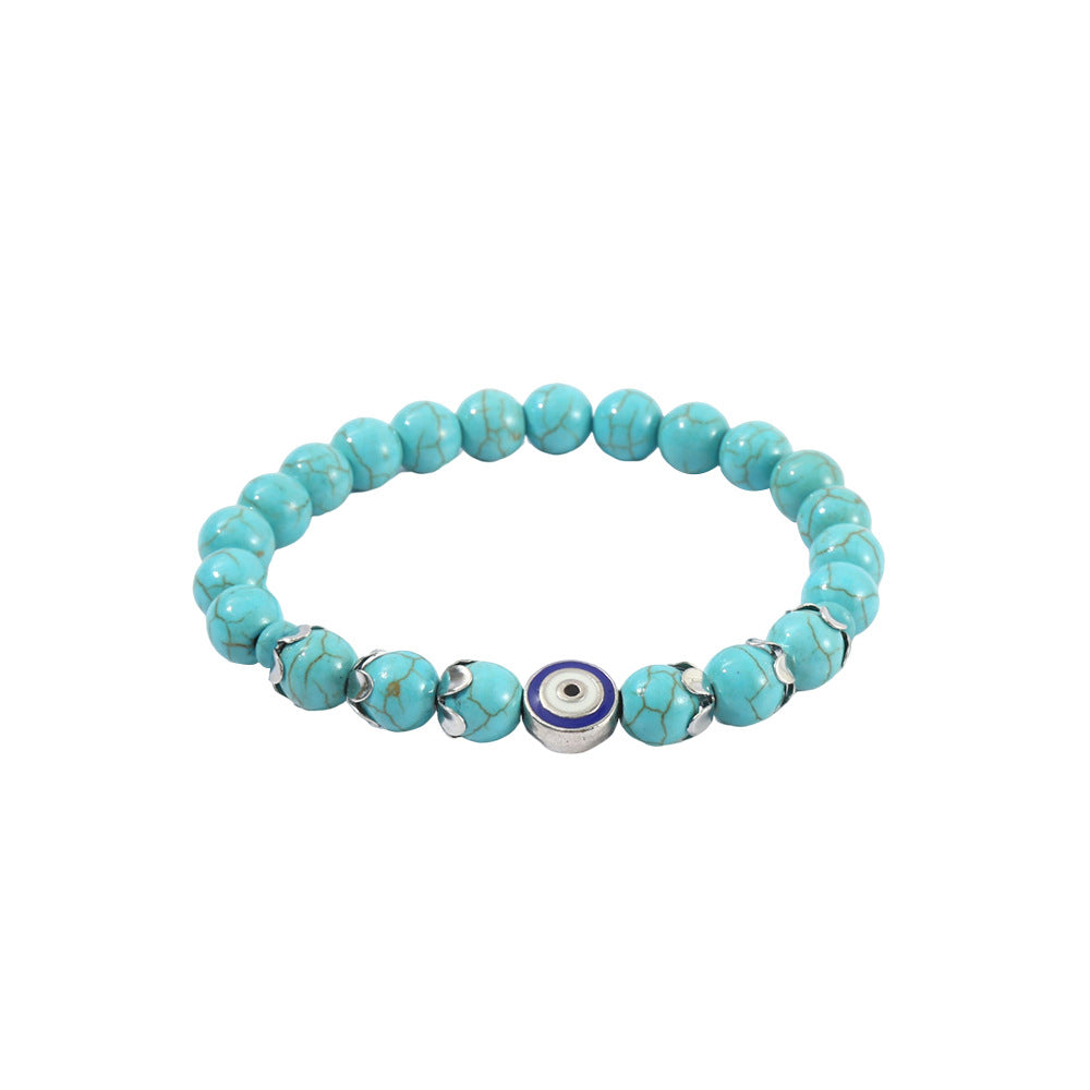 Wholesale 8mm  Turquoise Cross Natural Stone Beaded Vintage Tiger Eye Bracelet