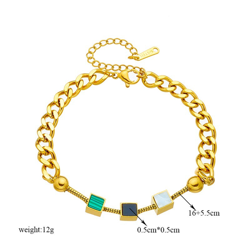 Wholesale Three-dimensional Square Shell Piece Titanium Steel Bracelet