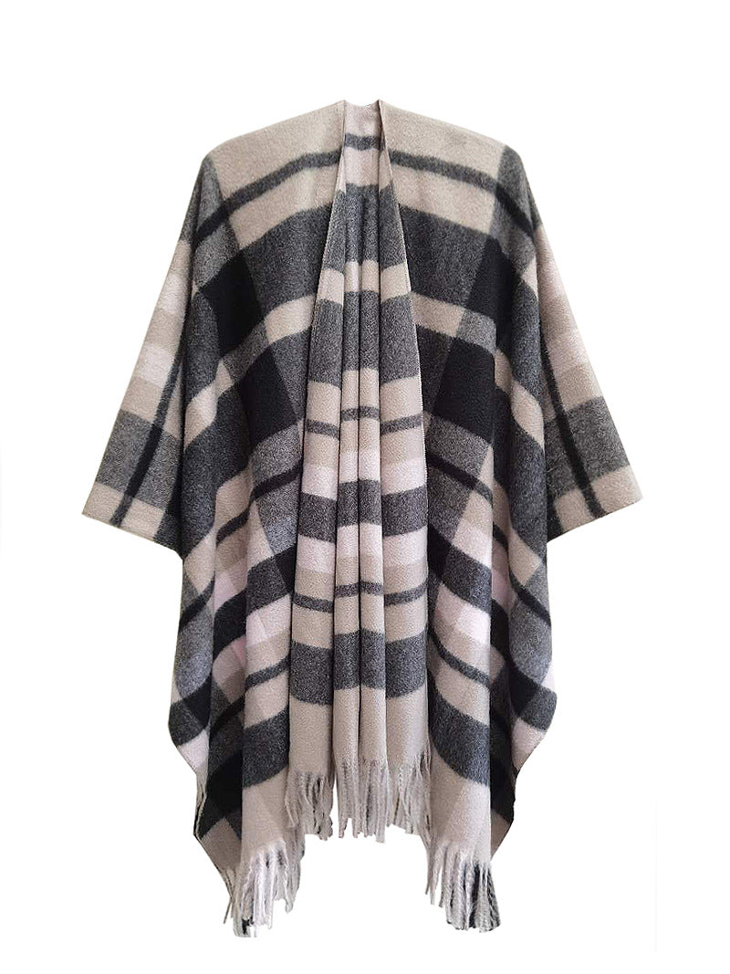 Wholesale Autumn and Winter Slit Cape Thickened Plaid Thorn Fringed Shawl