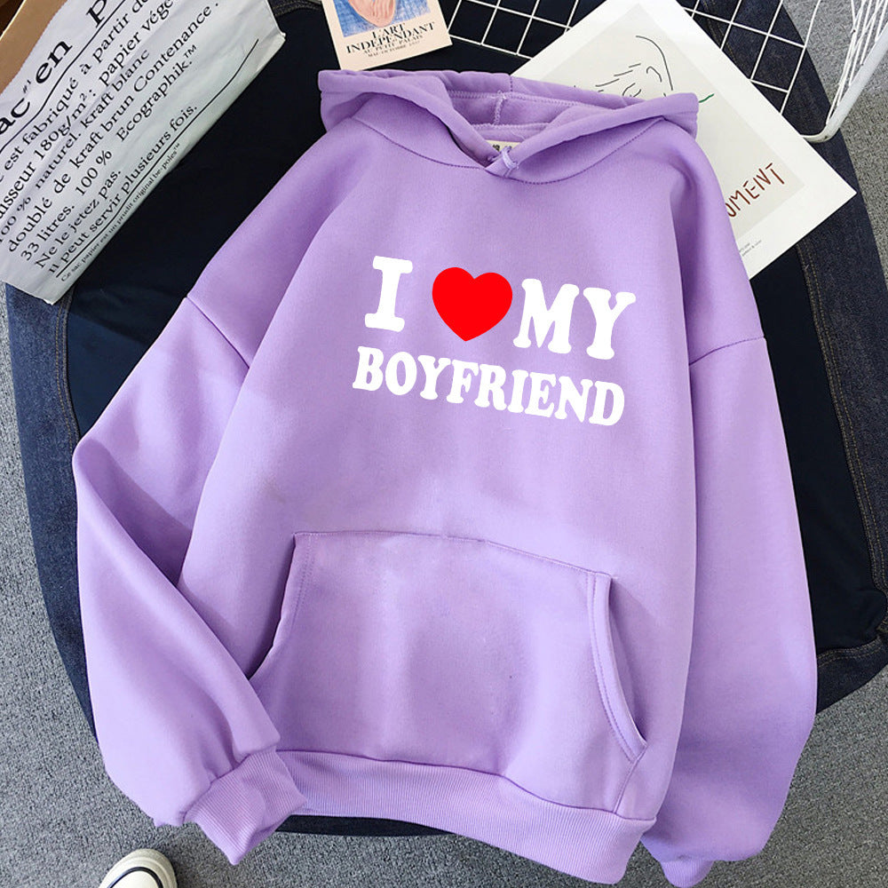 Wholesale Valentine's Day I Love My Boyfriend Girlfriend Print Hoodie