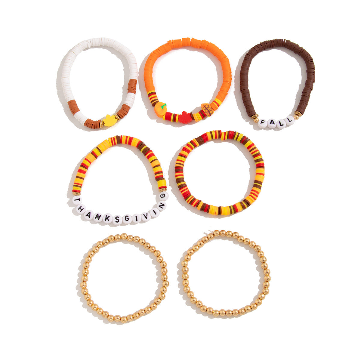 Wholesale Thanksgiving Maple Leaf Acrylic Clay Beaded Bracelet Set