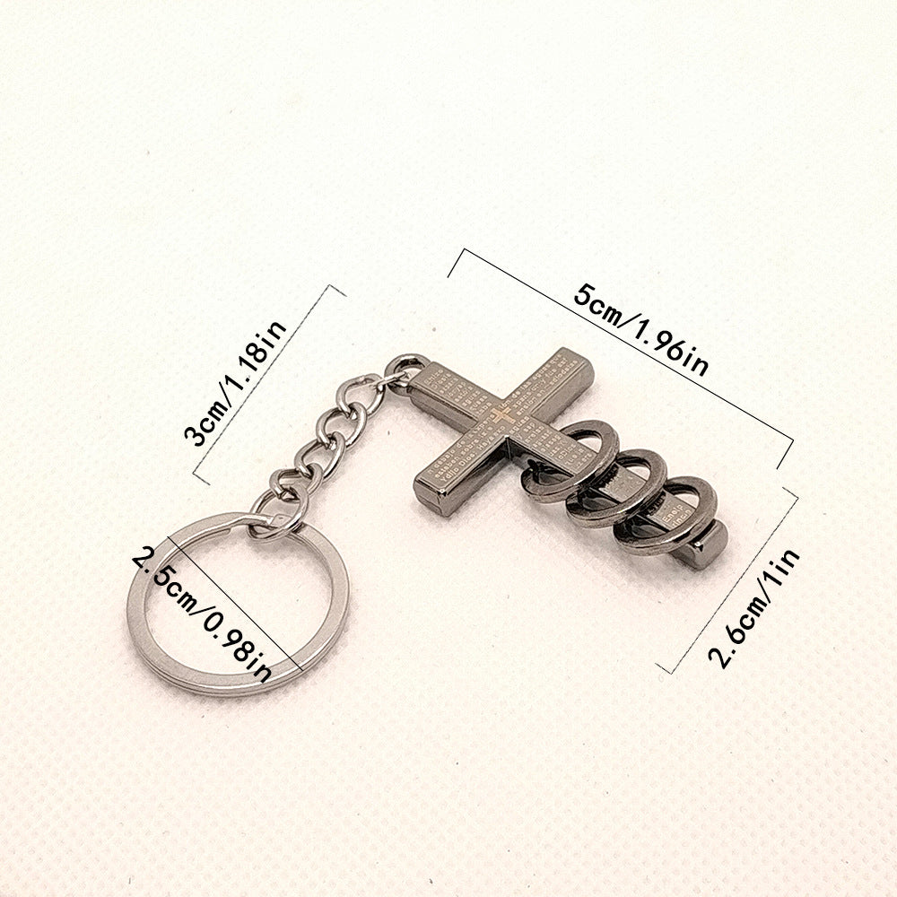 Wholesale Three Ring Laser Engraving Cross Alloy Keychain