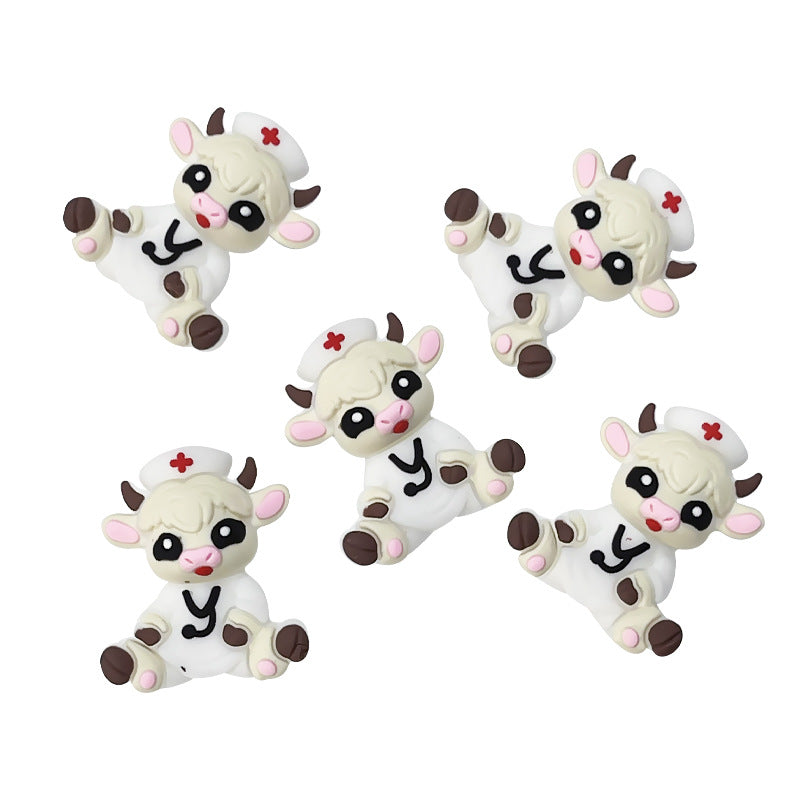 Wholesale 10pcs 3D Cartoon Nurse Cow Silicone DIY Beads