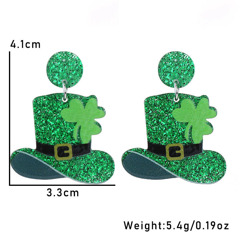 Wholesale Green shamrock St.  Patrick' s Day Acrylic Earrings