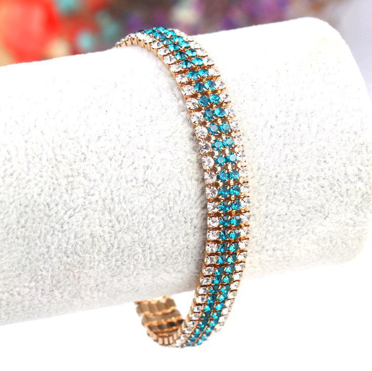 Wholesale Full Diamond Color Matching Four Row Diamond Bracelet