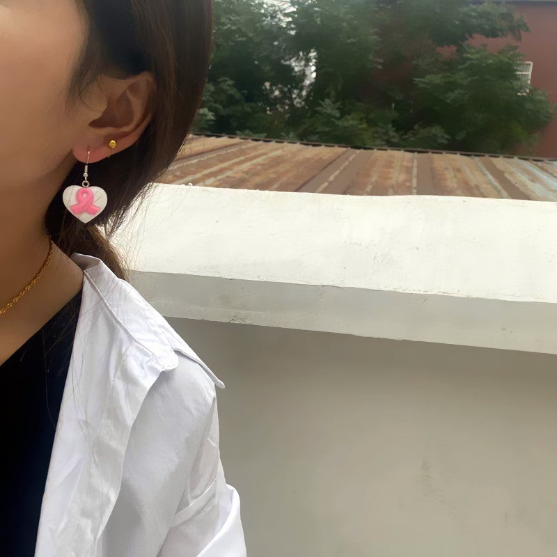 Wholesale Bow Pink Ribbon Preventive Breast Health Resin Earrings