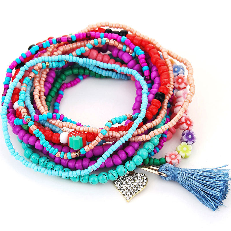 Wholesale Folded Wind Strawberry Bracelet Hand-woven Rice Bead Fringe Elastic Bracelet