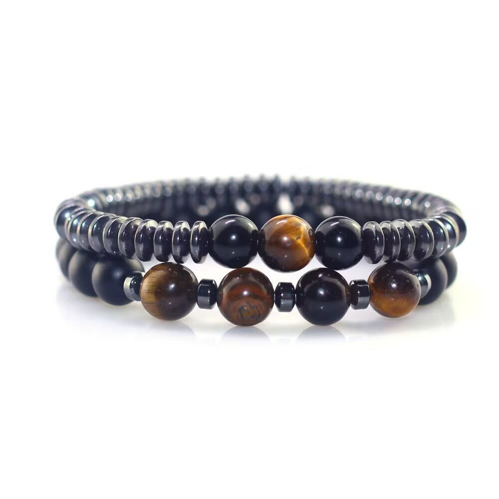 Wholesale Simple Black Stone Map Stone Frosted Stone Combination Beaded Bracelet for Men