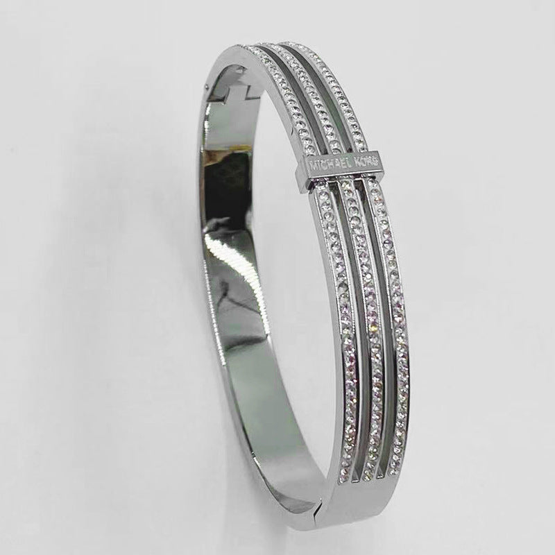 Wholesale Hollow Three-Layer Diamond English Alphabet Titanium Steel Rose Gold Bracelet
