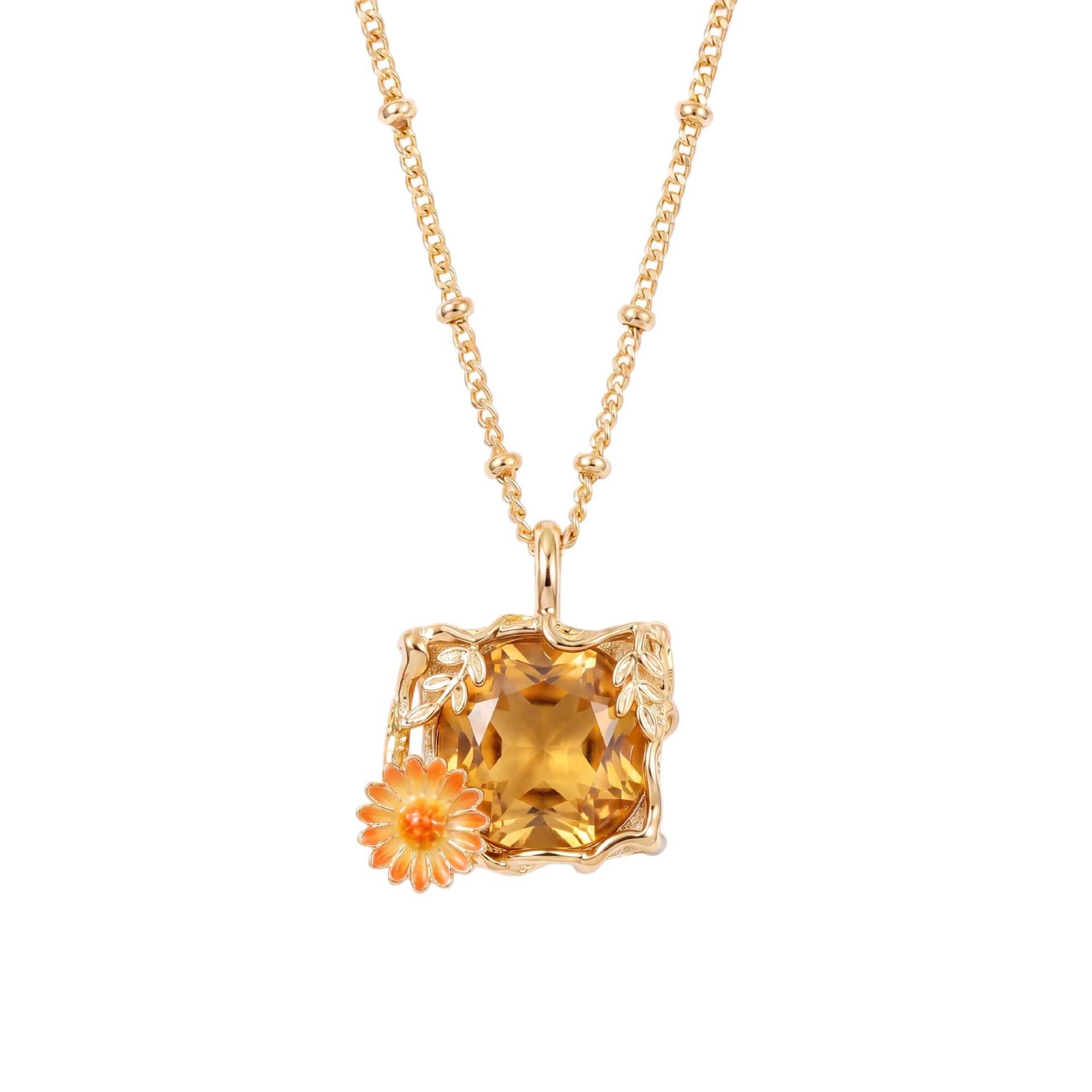 Wholesale Stainless Steel Vintage Floral Enamel Pendant Necklace Casual Jewelry Gift