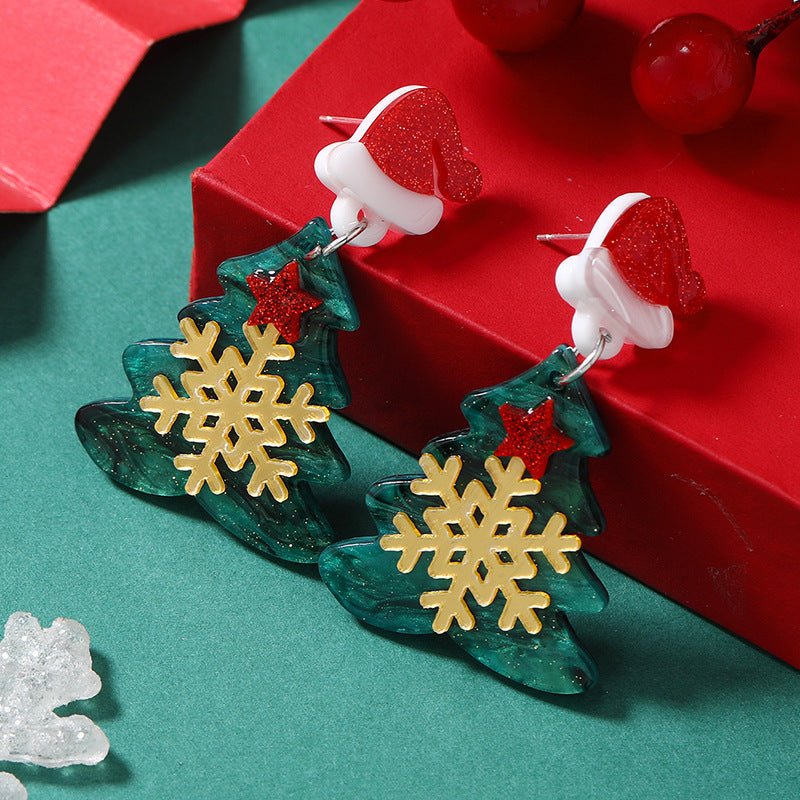 Wholesale Christmas Cartoon Mini Snowman Christmas Tree Boots Snowflake Colorful Acrylic Earrings