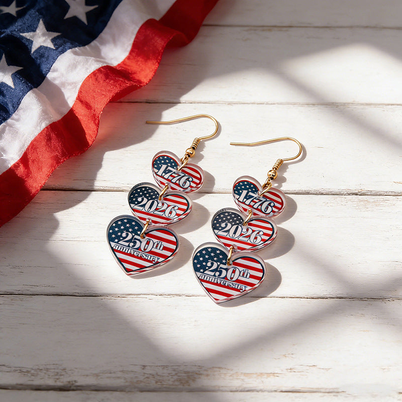 Wholesale Independence Day Anniversary Love Star Spangled Banner Acrylic Earrings