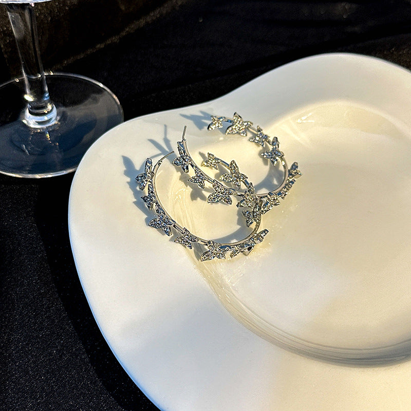 Wholesale Silver Needle Korean Style Diamond Butterfly Alloy Earrings