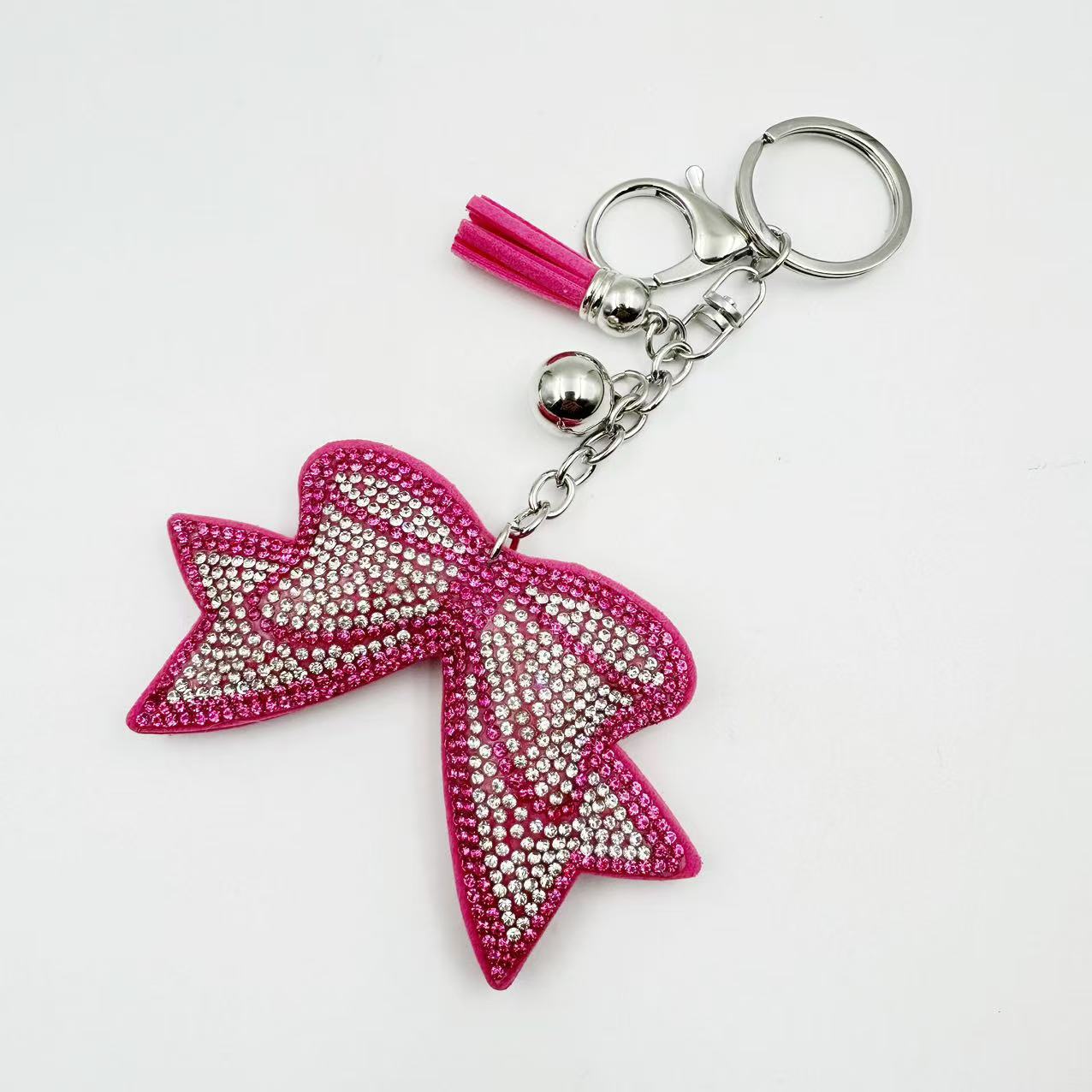 Wholesale 12pcs creative bow rhinestone keychain cute rhinestone bag tassel pendant