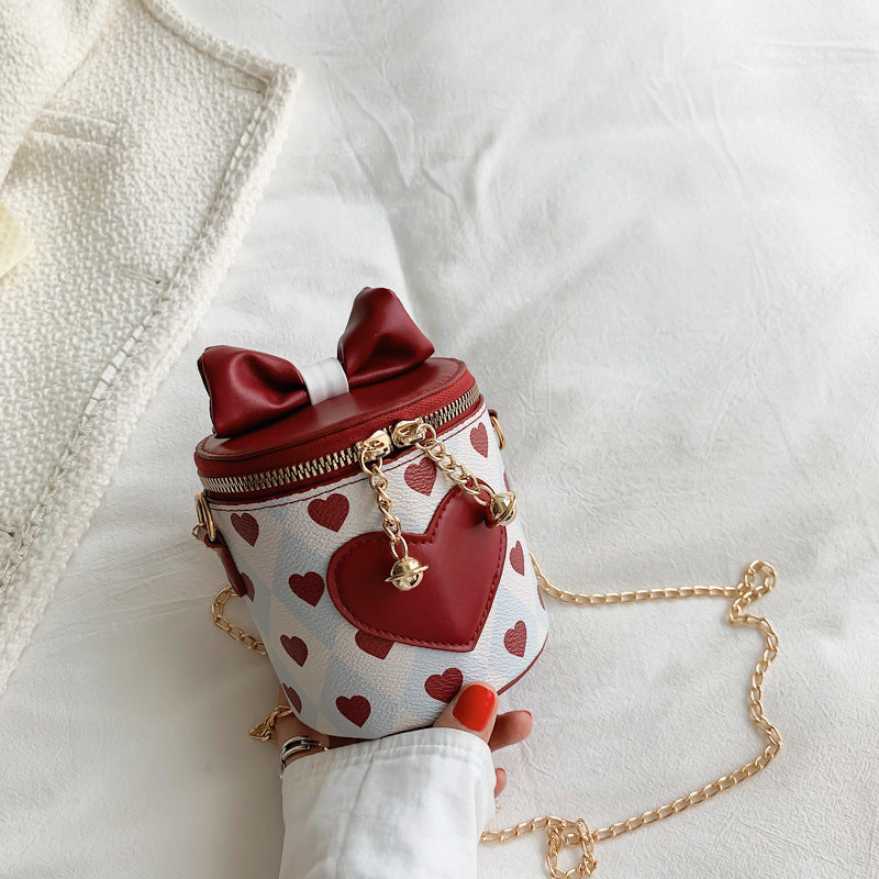 Wholesale PU Heart Bow Knot Cylindrical Kids Messenger Bag