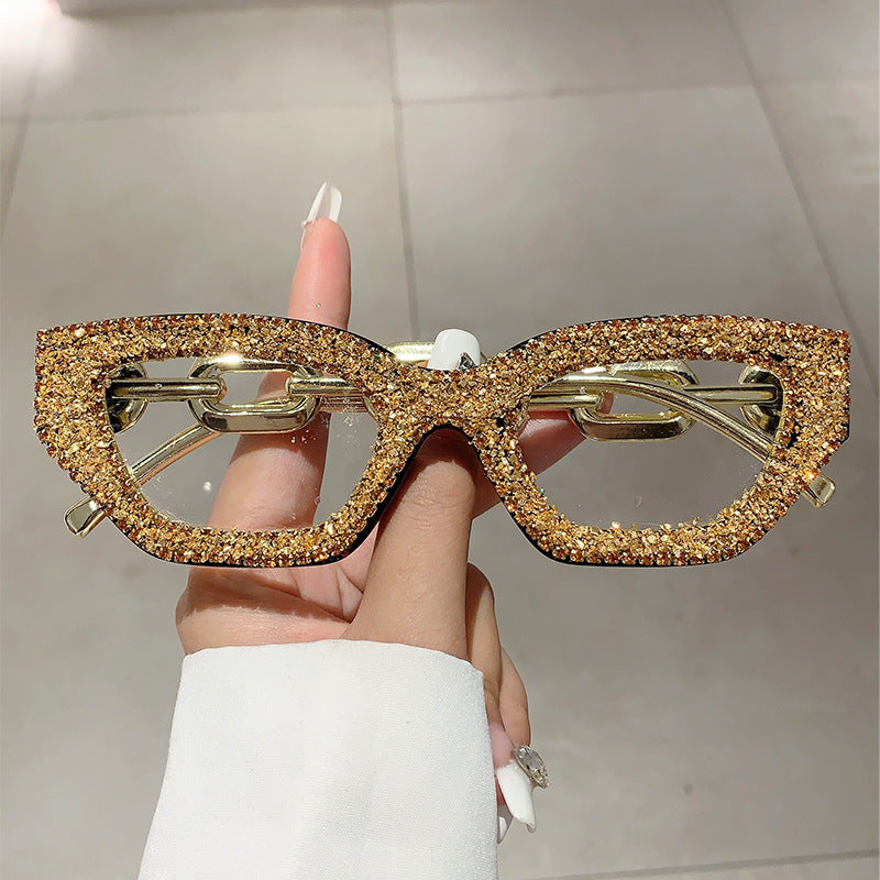 Wholesale Fashion small frame diamond-studded plain glasses