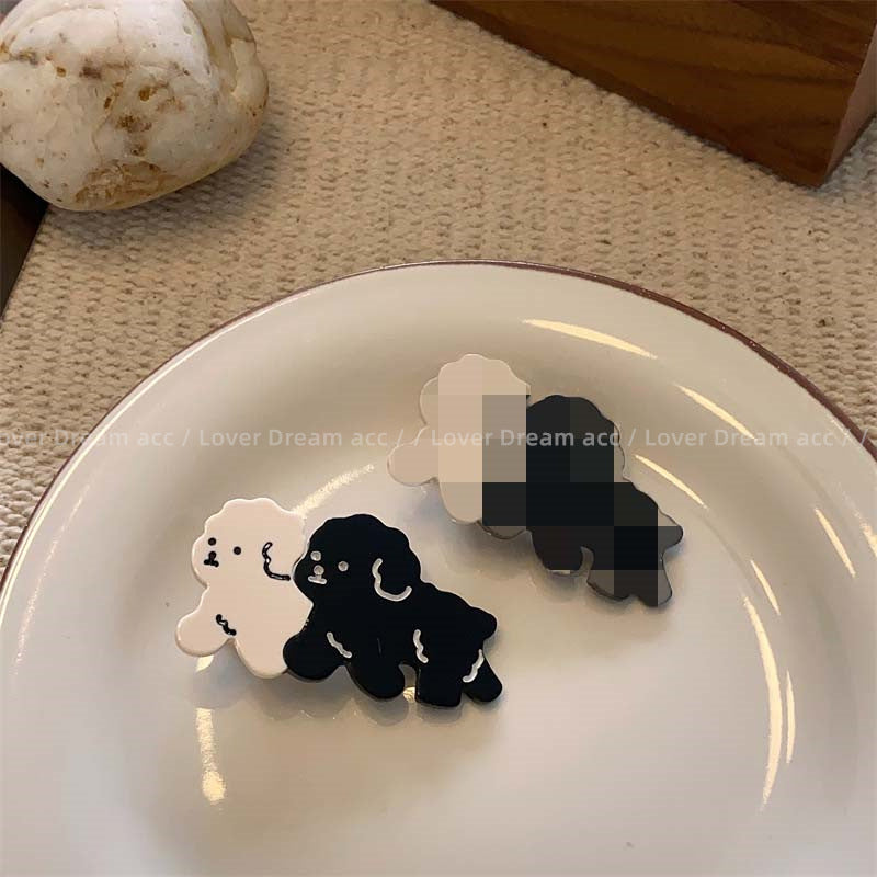 Wholesale Milk White Black Dog Acetate Hair Clips