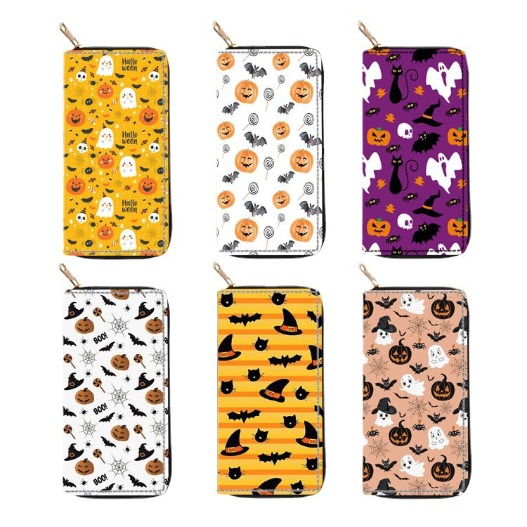 Wholesale Skull PU Long Zipper Halloween Clutch Bag Wallet
