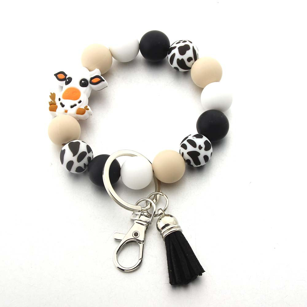 Wholesale Silicone Cartoon Animal Highland Milk Cow Tassel Wrist Keychain