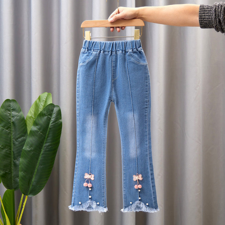 Wholesale Cotton Medium Large Children's Wide Leg Pants Baby Casual Girls Flared Long Pants
