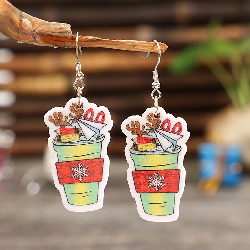 Wholesale Christmas Coffee Cartoon Cup Wine Cup Acrylic Earrings