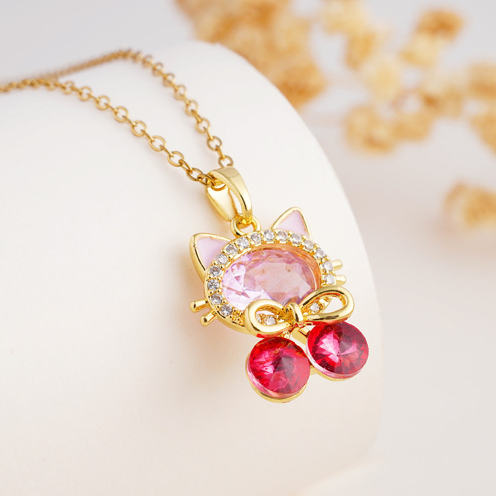 Wholesale gold-plated micro inlaid zircon cat pendant necklace