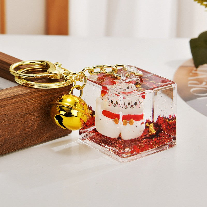 Wholesale Acrylic Golden Flowing Sand Lucky Cat Creative Keychain