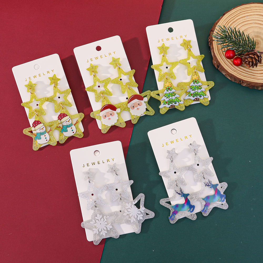 Wholesale Colorful Stars Christmas Acrylic Earrings