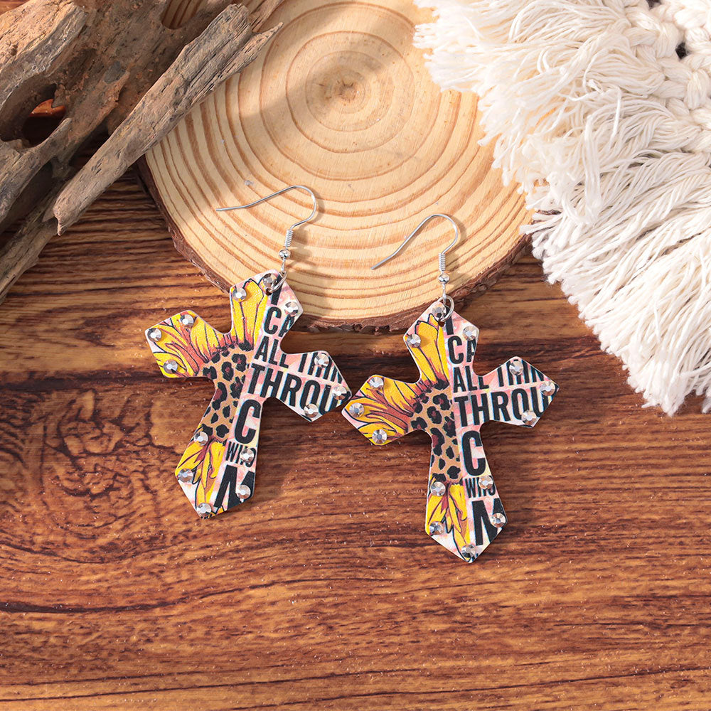 Wholesale Western-style colorful rhinestone cross earrings