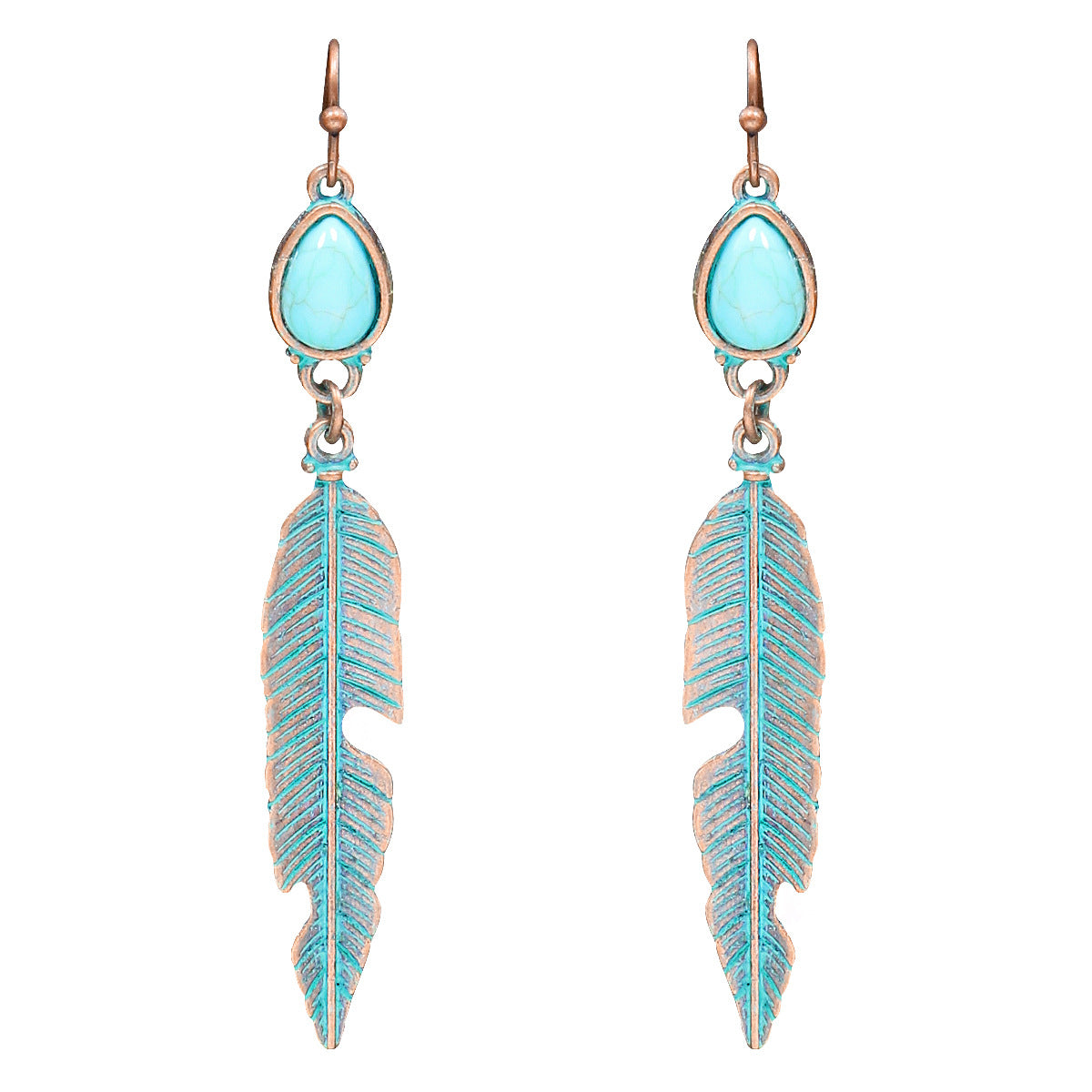 Wholesale Simple Retro Long Leaf Pendant Turquoise Earrings