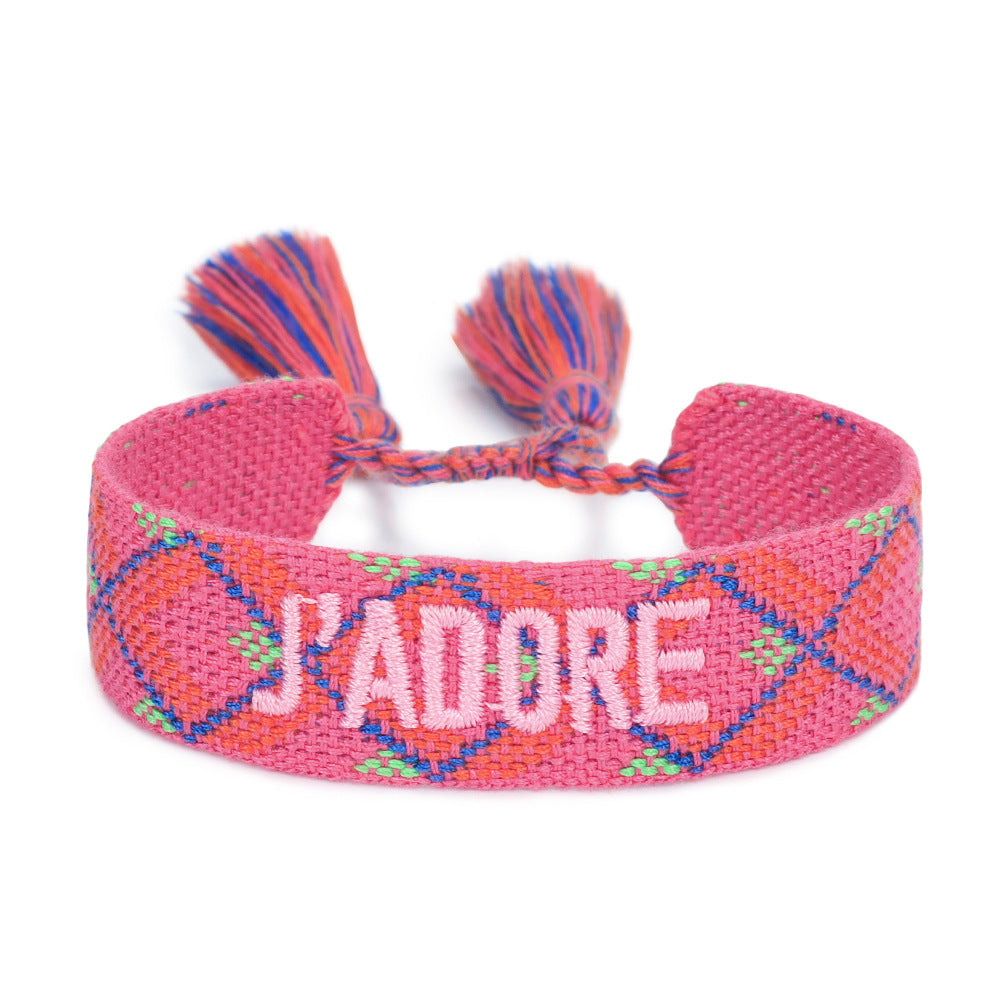 Wholesale Embroidered Letter Woven Ribbon Bracelet