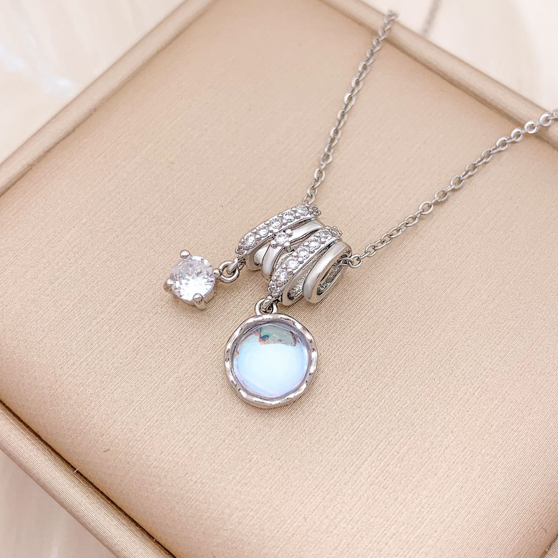 Wholesale Square Ice Cream Color Titanium Steel Necklace Luxury Micro-Paved Zircon Temperament  Accessory