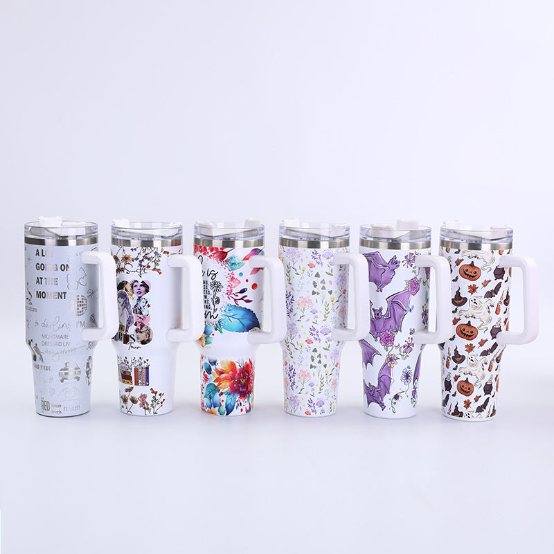 Wholesale Stainless Steel Thermos Cup with Handle and Print Large Capacity 40oz Ice Cup