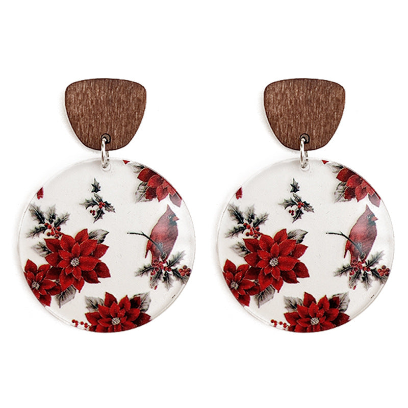 Wholesale Christmas Acrylic Printed Lantern Snowflake Earrings