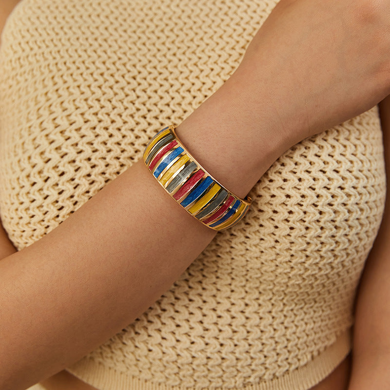 Wholesale Colorful Oil Dripping Alloy Wide Bracelet