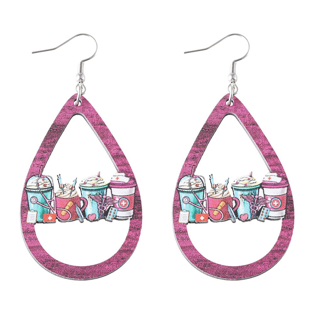Wholesale Leopard Print Colorful Water Drop Double-Sided Earrings