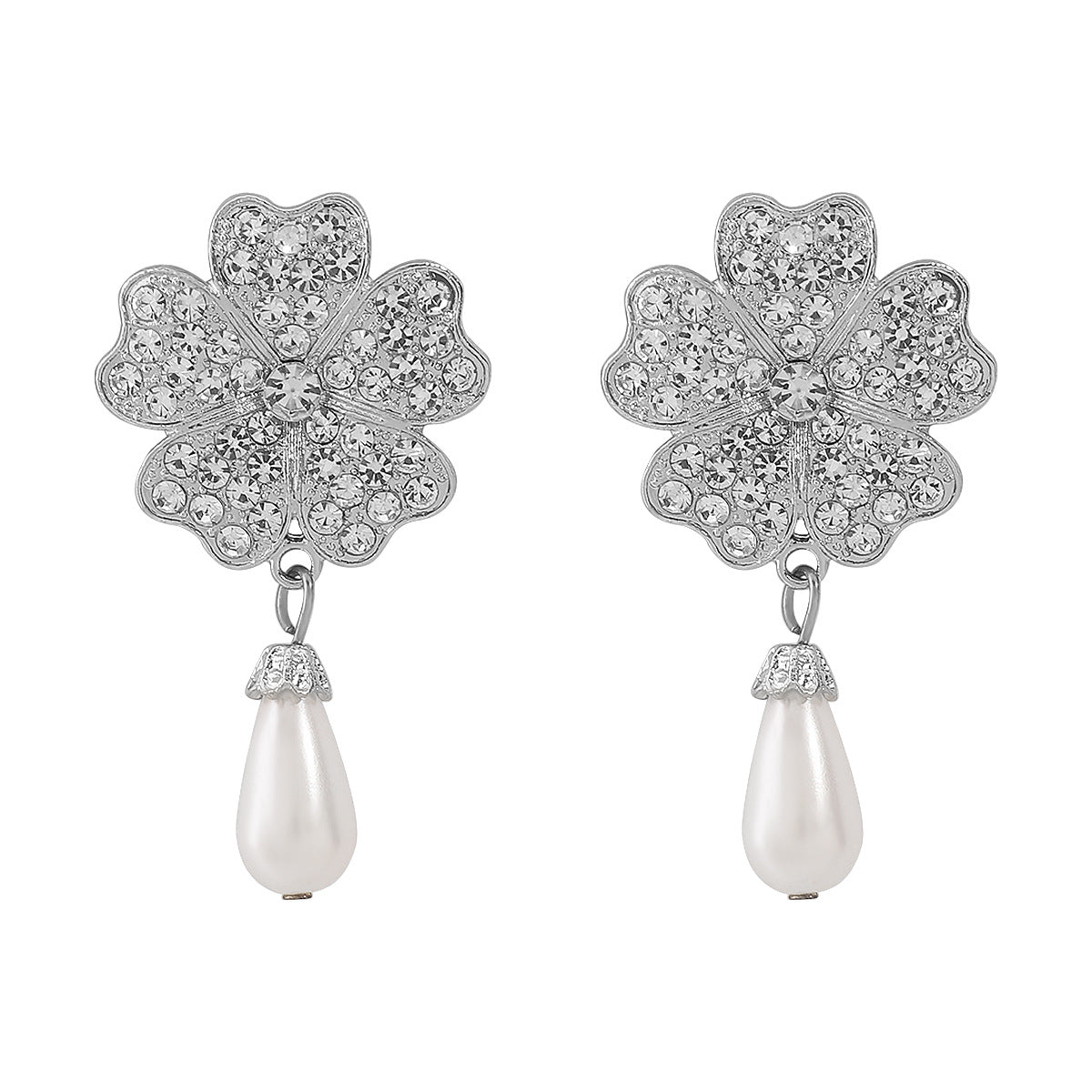 Wholesale Flower Diamond White Pearl Earrings Bracelet Necklace