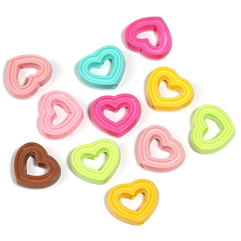 Wholesale 100pcs Acrylic Colorful Hollow Heart Jewelry Accessories Beads