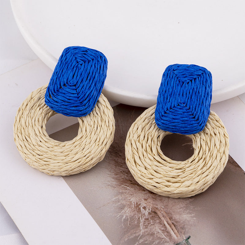 Wholesale Raffia Handmade Geometric Earrings