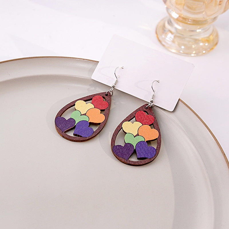 Wholesale Cute Hollow Color Heart Wooden Earrings