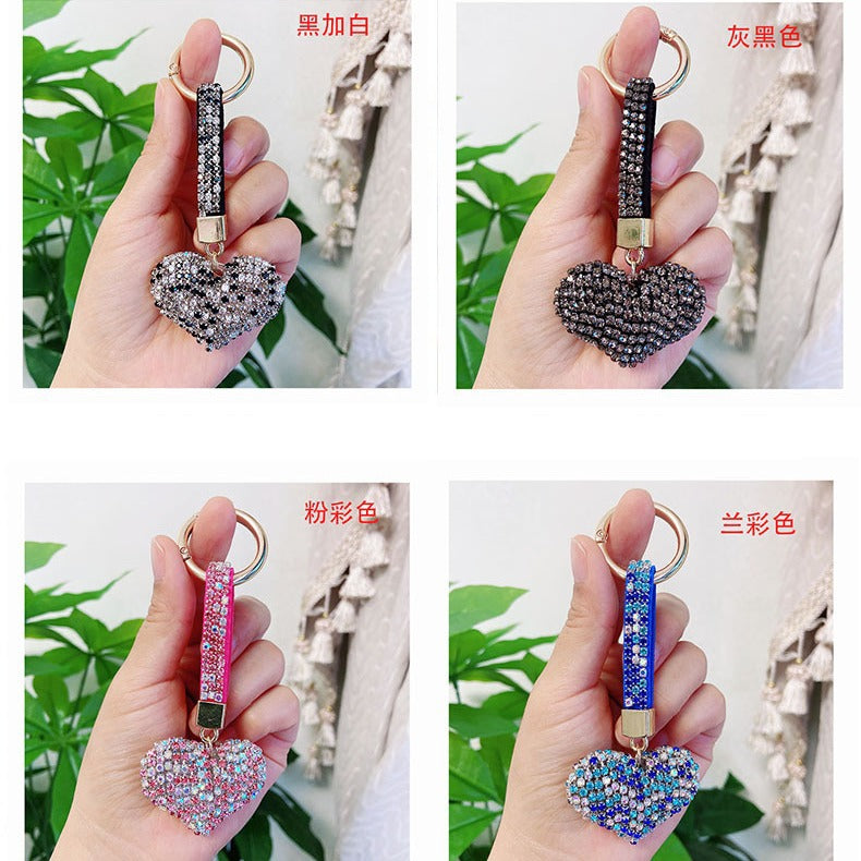 Wholesale creative high-grade rhinestone heart car keychain accessories diamond rope bag pendant