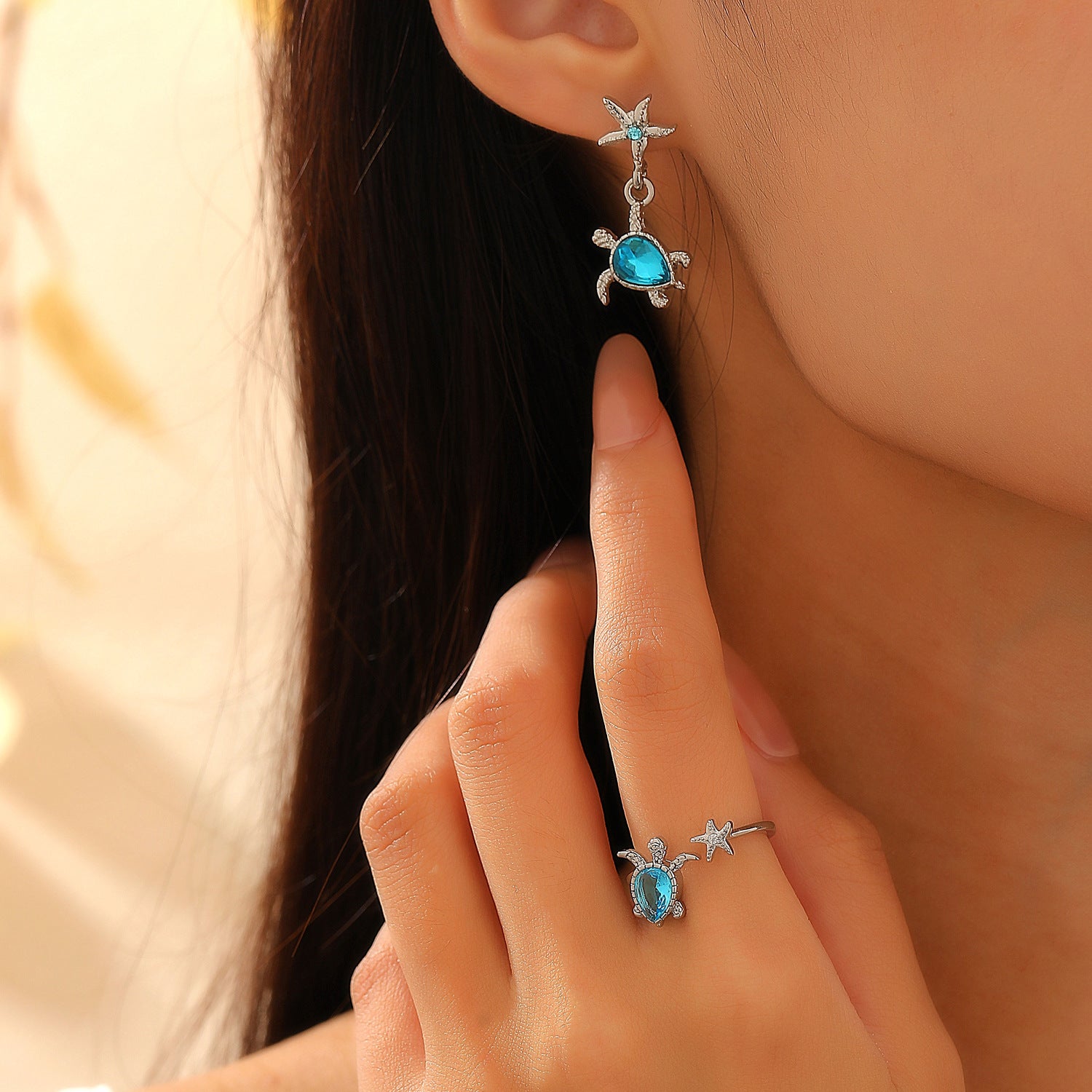 Wholesale Ocean Theme Starfish Turtle Stud Earrings For Women Trendy Alloy Jewelry Accessory Summer Beach Party Earrings Boutique Resale
