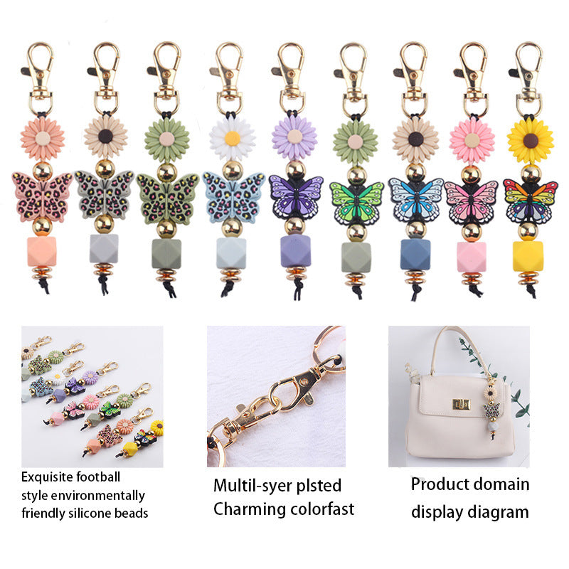 Wholesale Cartoon Colorful Butterfly Silicone Beaded Lanyard Keychain